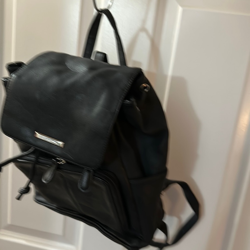 Liz Claiborne Black Vinyl Faux Leather Backpack Purse